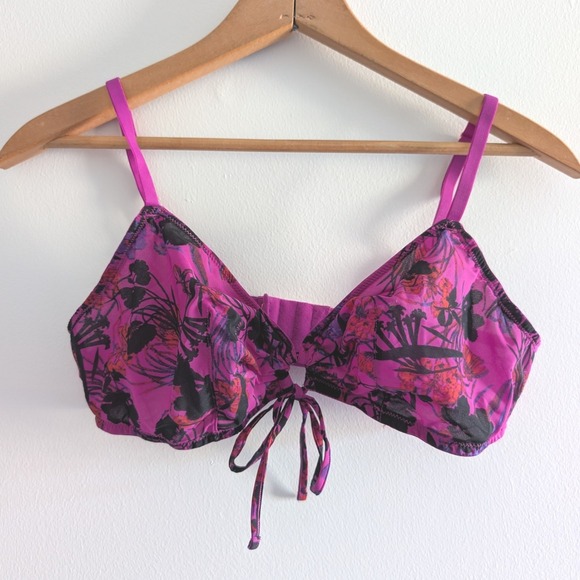Savage X Fenty Other - Savage‎ X Fenty Magenta Floral Triangle Bralette Front Tie Mesh Back Size L